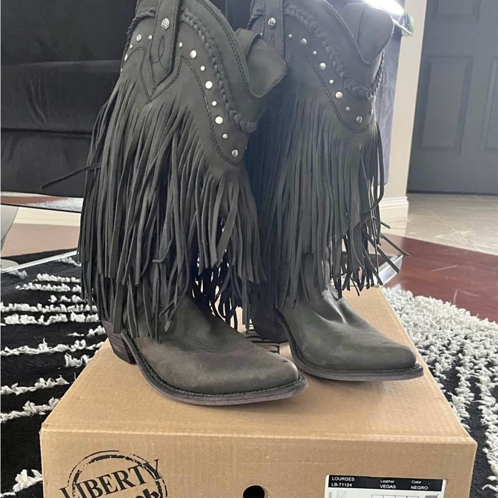 LIBERTY Black Western Fringe Boots